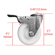 Load image into Gallery viewer, 4" Stainless Steel Swivel Caster with Bolt Hole and White Nylon Wheel with Brake (SSC121)