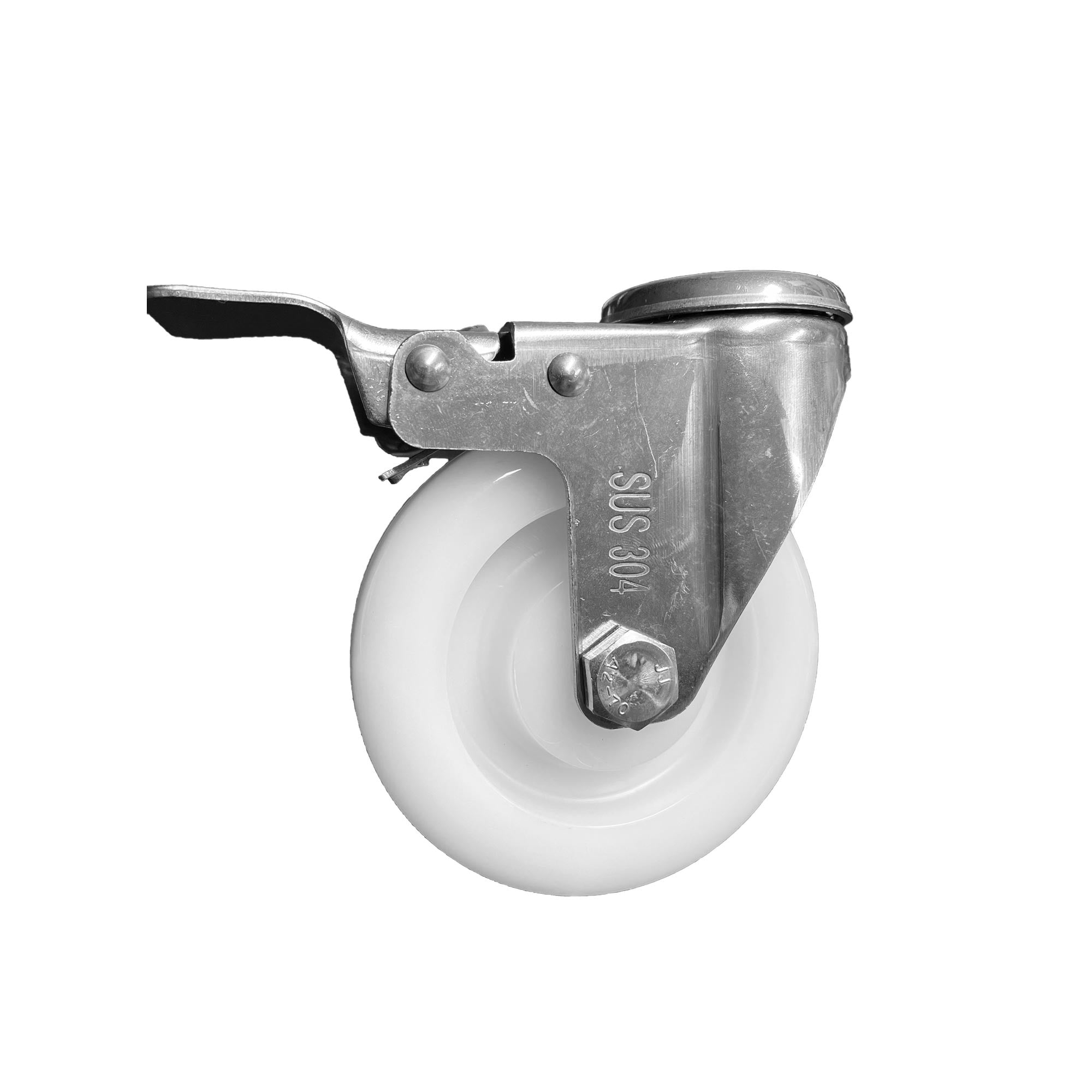 4 Stainless Steel Swivel Caster with Bolt Hole and White Nylon Wheel –  Atesco Industrial Hygiene
