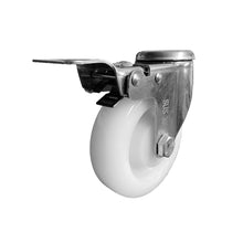 Load image into Gallery viewer, 4" Stainless Steel Swivel Caster with Bolt Hole and White Nylon Wheel with Brake (SSC121)