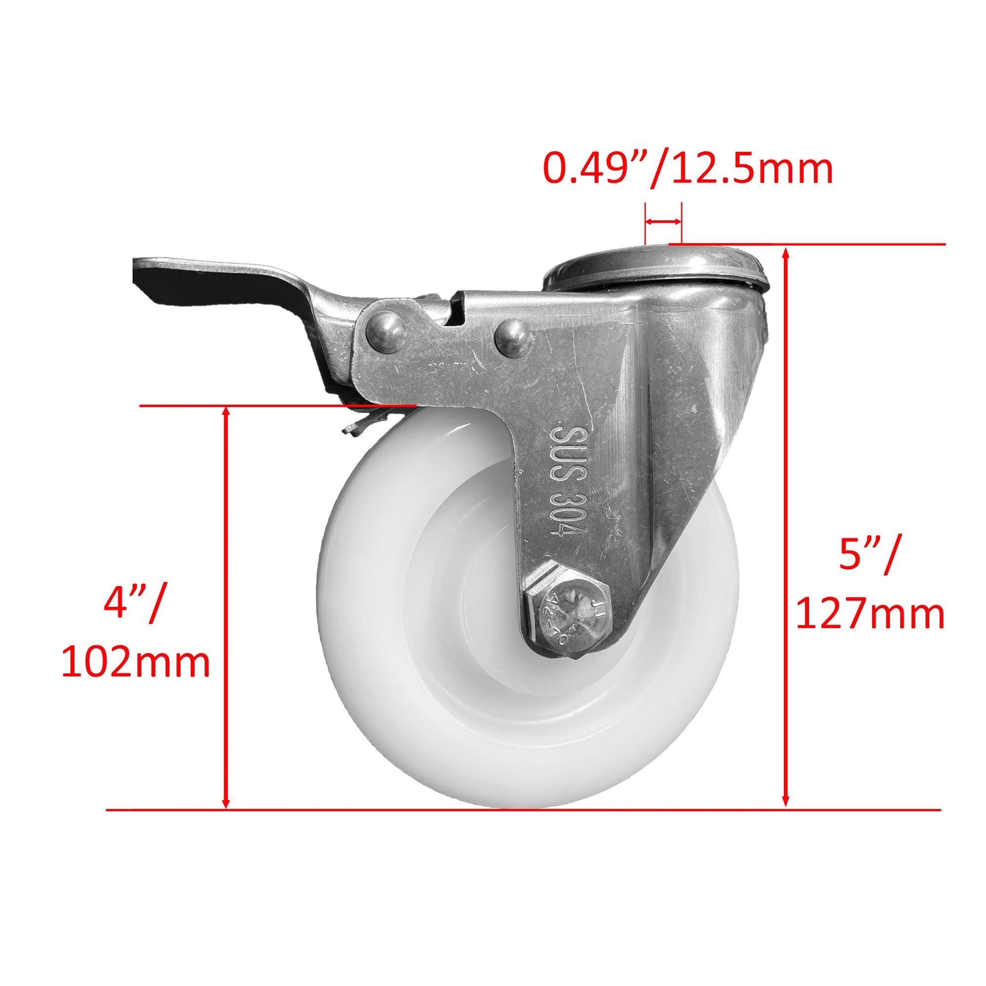 4 Stainless Steel Swivel Caster with Bolt Hole and White Nylon Wheel –  Atesco Industrial Hygiene